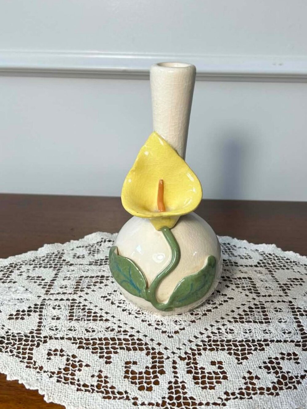 Vintage 3D Yellow Calla Lily Ceramic Bud Vase - Mid-Century Floral